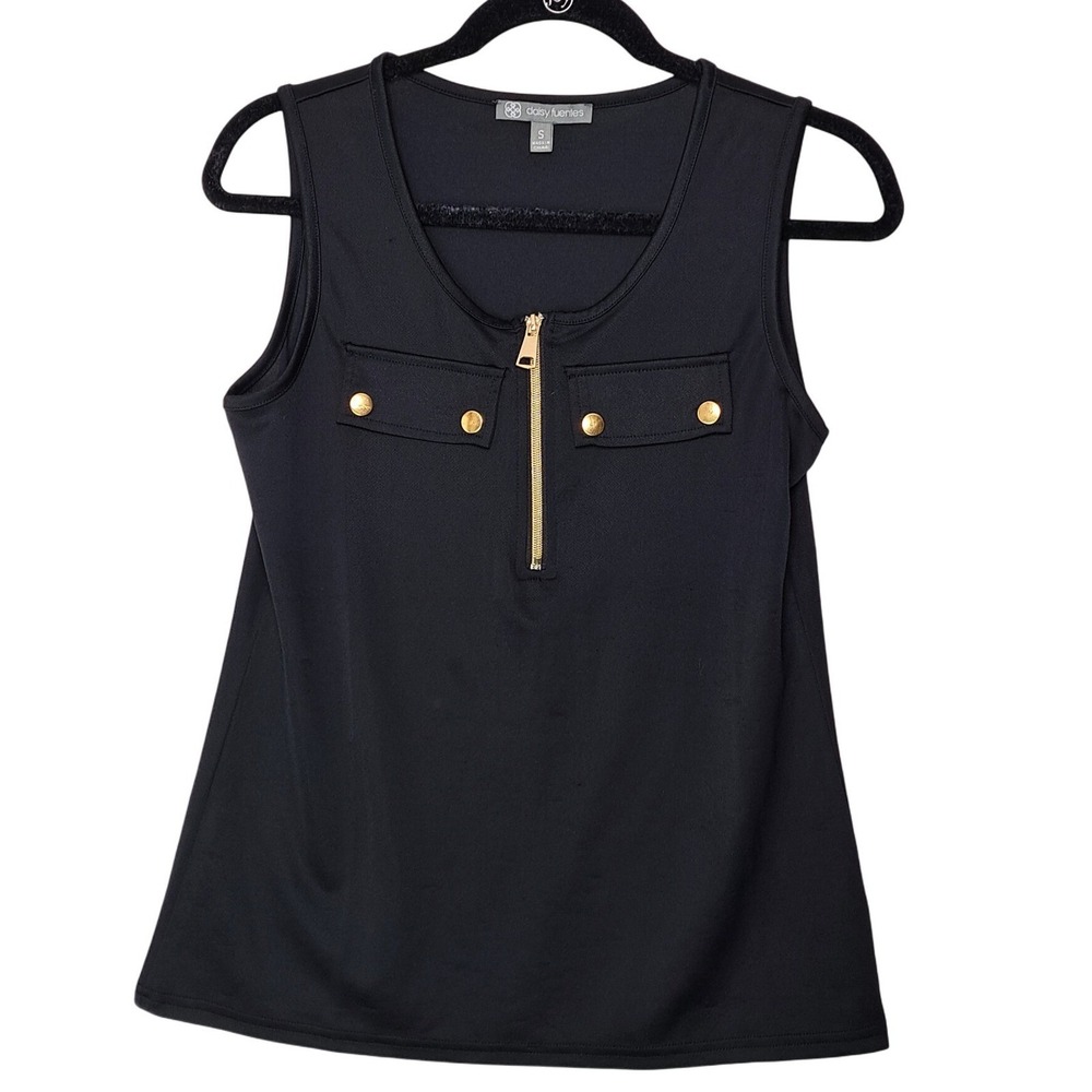 Daisy Fuentes Top Women S Black Sleeveless Zip Front Utility‎ Tank